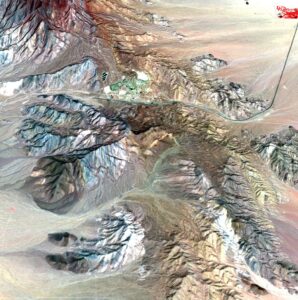 Satellitbild över Mountain Pass-gruvan för sällsynta jordartsmetaller