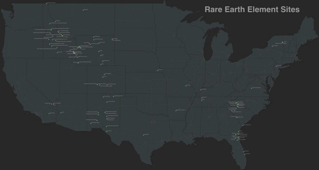World map highlighting rare earth element resources