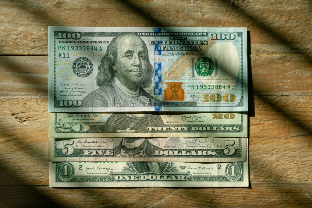 Close-up of US 100-dollar banknotes