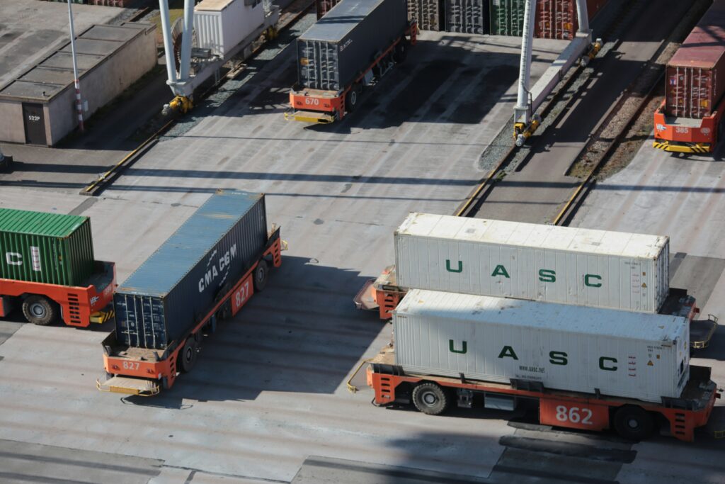 Stacked shipping containers