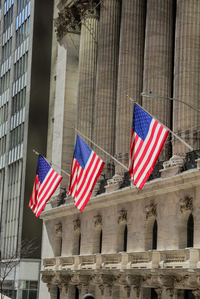 New York Stock Exchange with American flags