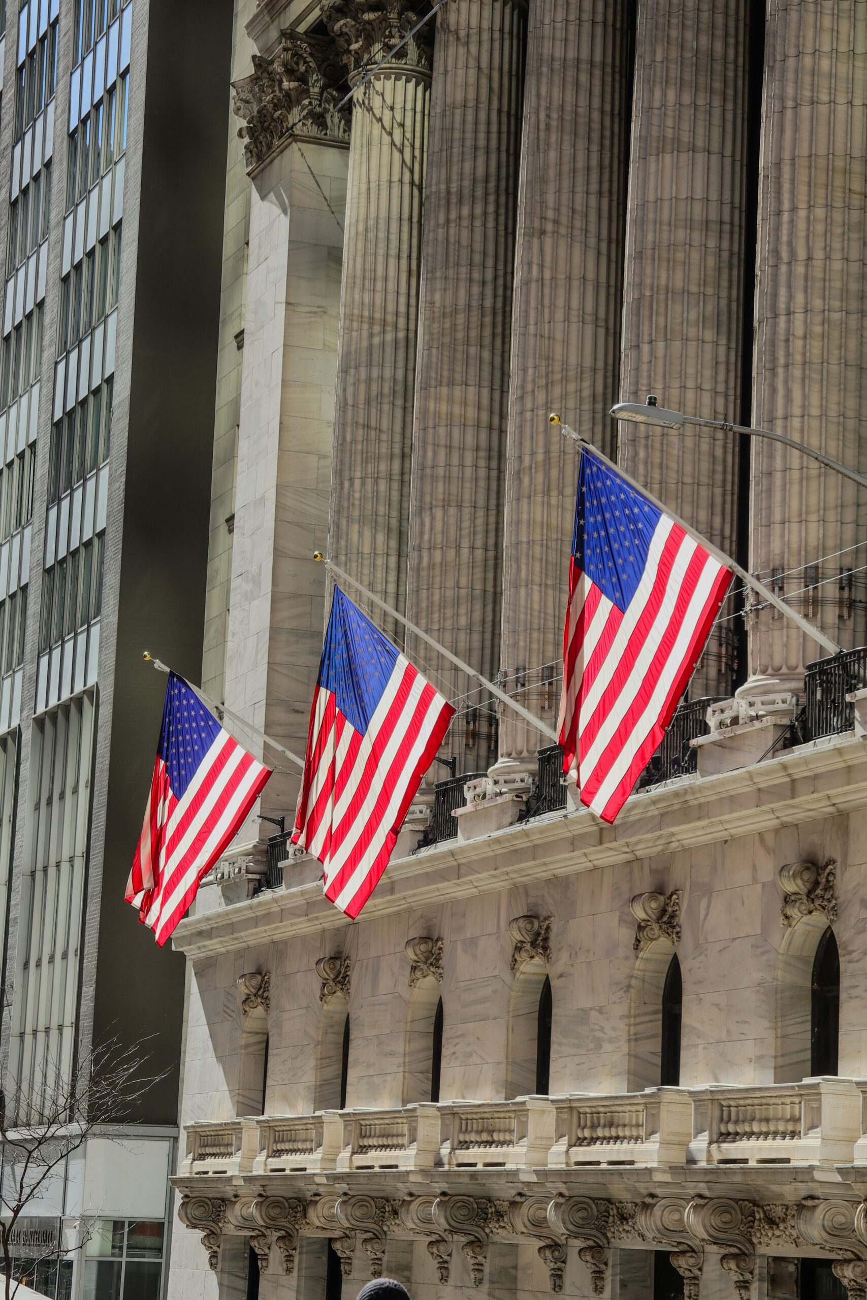 New York Stock Exchange with American flags