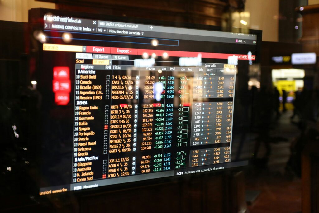 Financial market data on a screen